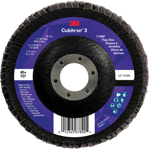 Cubitron 3 Flat Flap Disc 1169F, 4-1/2" x 7/8", Type T27, 40+ Grit, Ceramic NRZ Safety Inc.