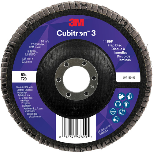 Cubitron 3 Conical  Flap Disc 1169F, 5" x 7/8", Type T29, 60+ Grit, Ceramic NRZ Safety Inc.