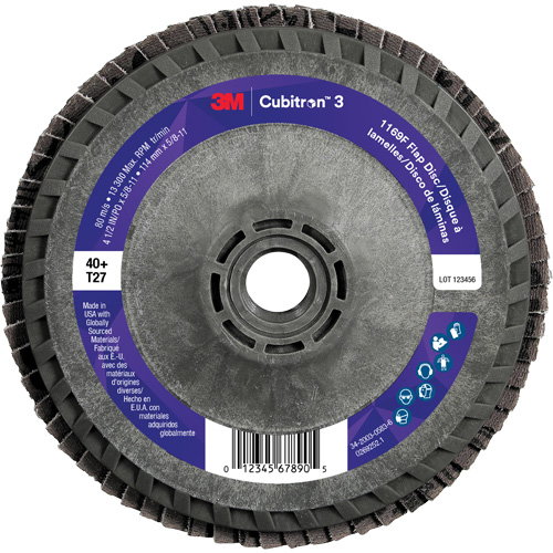 Cubitron 3 Flat Flap Disc with Quick Change 1169F, 4-1/2" x 5/8"-11, Type T27, 40+ Grit, Ceramic NRZ Safety Inc.