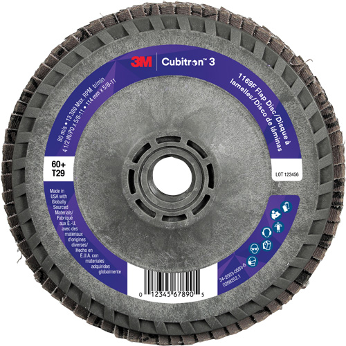Cubitron 3 Conical  Flap Disc with Quick Change 1169F, 4-1/2" x 5/8"-11, Type T29, 60+ Grit, Ceramic NRZ Safety Inc.