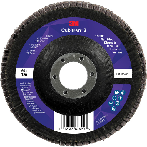 Disque &agrave; lamelles conique 1169F Cubitron 3, 4-1/2" x 7/8", Type T29, Grain 60+, C&eacute;ramique NRZ Safety Inc.