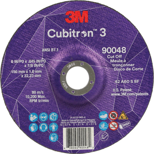 Cubitron 60+ Grit 3 Cut-Off Wheel, 6" x 0.045", 7/8" Arbor, Type T27, Ceramic, 10200 RPM NRZ Safety Inc.