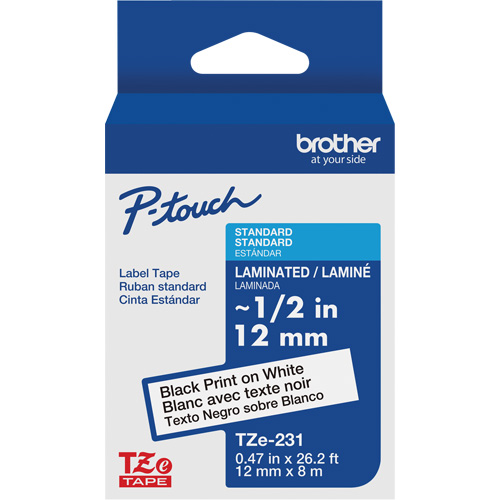 Tze Tape Cartridges, 12 mm x 26-1/4', Black on White NRZ Safety Inc.