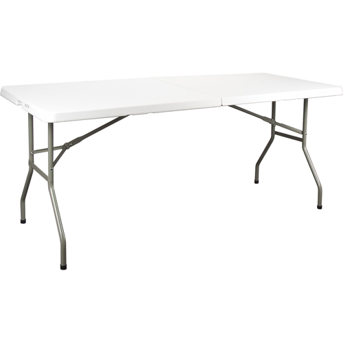 Fold-in-Half Table, Rectangular, 72" L x 30" W, Polyethylene, White NRZ Safety Inc.