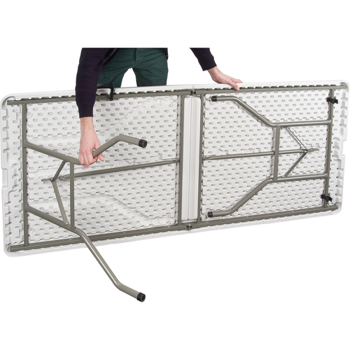Fold-in-Half Table, Rectangular, 72" L x 30" W, Polyethylene, White NRZ Safety Inc.