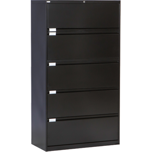 Lateral Filing Cabinet, Steel, 5 Drawers, 36" W x 18" D x 65-1/2" H, Black NRZ Safety Inc.