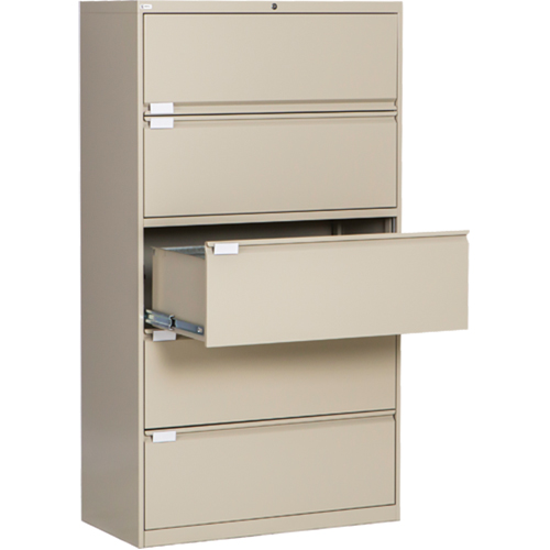 Lateral Filing Cabinet, Steel, 5 Drawers, 36" W x 18" D x 65-1/2" H, Beige NRZ Safety Inc.