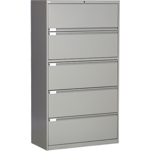Lateral Filing Cabinet, Steel, 5 Drawers, 36" W x 18" D x 65-1/2" H, Grey NRZ Safety Inc.