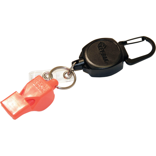 Self Retracting ID Badge and Key Reel with Whistle, Zinc Alloy Metal, 24" Cable, Carabiner Attachment NRZ Safety Inc.