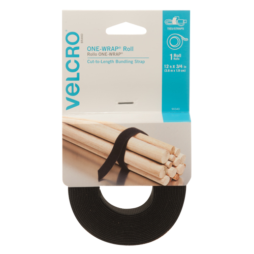 Ruban d'attaches One-Wrap, Boucle et crochet, 12' x 3/4", Auto-aggripant, Noir NRZ Safety Inc.