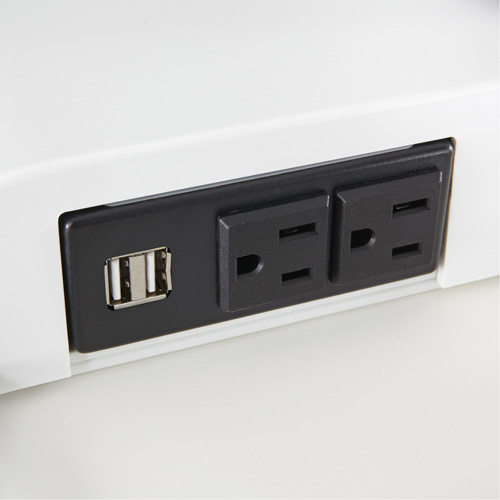 Soar Sit/Stand Electric Desk with Dual Monitor Arm, Desktop Unit, 37-1/4" H x 27-3/4" W x 22" D, White NRZ Safety Inc.