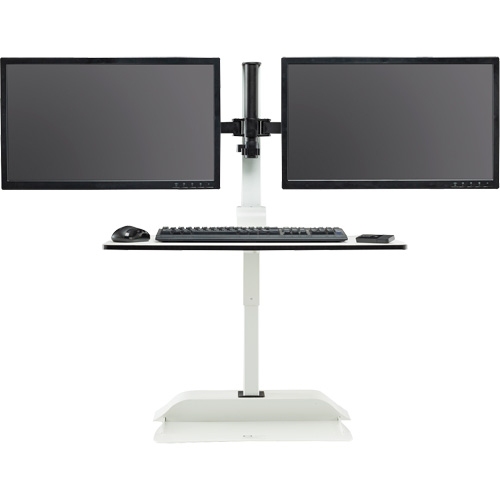 Soar Sit/Stand Electric Desk with Dual Monitor Arm, Desktop Unit, 37-1/4" H x 27-3/4" W x 22" D, White NRZ Safety Inc.