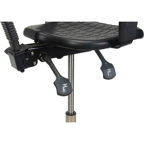 Tabouret ergonomique robuste avec accoudoirs r&eacute;glables, Stationnaire, Ajustable, 39" - 48", Polyur&eacute;thane Si&egrave;ge, Noir NRZ Safety Inc.