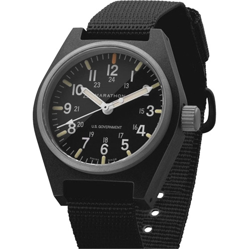 General Purpose Quartz with MaraGlo Watch, Analog, Battery Operated, 0.6" W x 1.3" D x 0.4" H, Black NRZ Safety Inc.