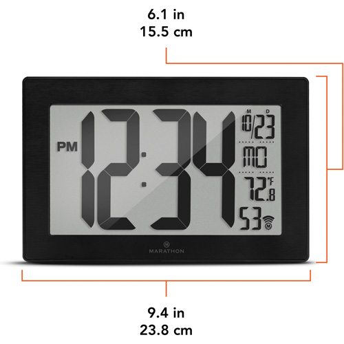 Horloge murale &agrave; r&eacute;glage et ajustement automatiques avec support, Num&eacute;rique, &agrave; piles, Noir NRZ Safety Inc.
