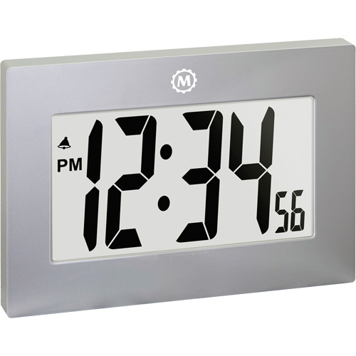 Large Frame Digital Wall Clock, Digital, Battery Operated, Silver NRZ Safety Inc.