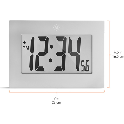Large Frame Digital Wall Clock, Digital, Battery Operated, Silver NRZ Safety Inc.