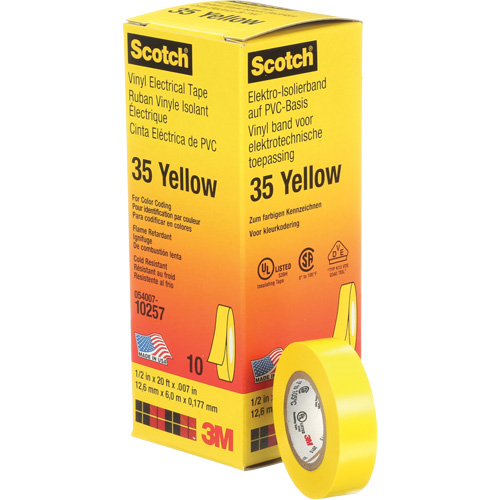 Rubans en vinyle pour codage en couleurs 35 Scotch, 12,7 mm (1/2") x 6,1 m (20'), Jaune, 7 mils NRZ Safety Inc.