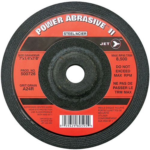 A24R POWER ABRASIVE Grinding Wheel, 7" x 1/4", 7/8" Arbor, Type T27 NRZ Safety Inc.
