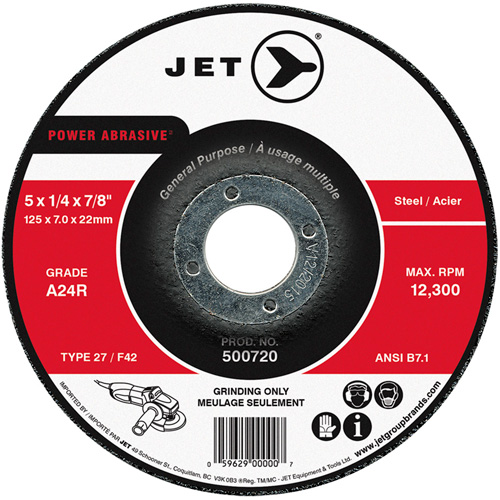 POWER ABRASIVE&reg; Grinding Wheel, 5" x 1/4", 7/8" Arbor, Type 27 NRZ Safety Inc.