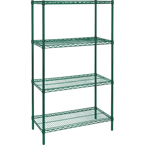 Heavy-Duty Green Epoxy Finish Wire Shelving, 4 Tiers, 36" W x 63" H x 18" D NRZ Safety Inc.