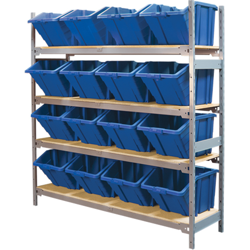 Wide Span Shelving with Jumbo Plastic Bins, Steel, Boltless, 800 lbs. Capacity, 66" W x 72" H x 18" D NRZ Safety Inc.