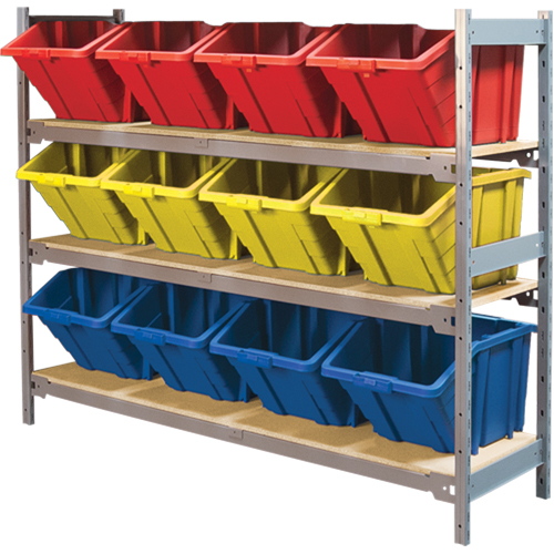 Wide Span Shelving with Jumbo Plastic Bins, Steel, Boltless, 800 lbs. Capacity, 66" W x 60" H x 18" D NRZ Safety Inc.