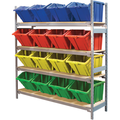 &eacute;tag&egrave;res larges avec bacs g&eacute;ants en plastique, Acier, Sans boulons, Capacit&eacute; 800 lb, 66" la x 72" h x 18" p NRZ Safety Inc.