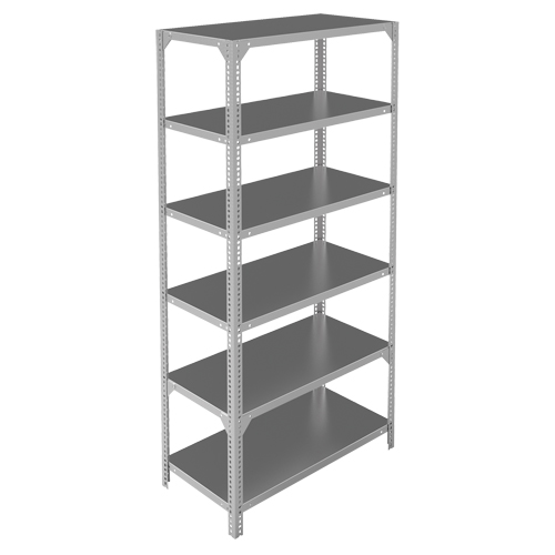 Shelving Unit, Galvanized Steel, Slotted Angle, 400 lbs. Capacity, 36" W x 72" H x 12" D NRZ Safety Inc.