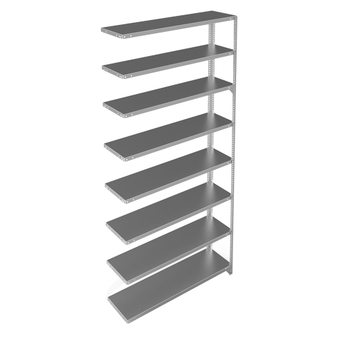 Shelving Unit, Galvanized Steel, Slotted Angle, 300 lbs. Capacity, 48" W x 96" H x 12" D NRZ Safety Inc.