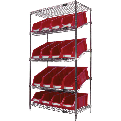 &eacute;tag&egrave;re en treillis m&eacute;tallique &agrave; tablettes inclin&eacute;es avec bacs, Tiers 5, 36" la x 63" h x 18" p NRZ Safety Inc.