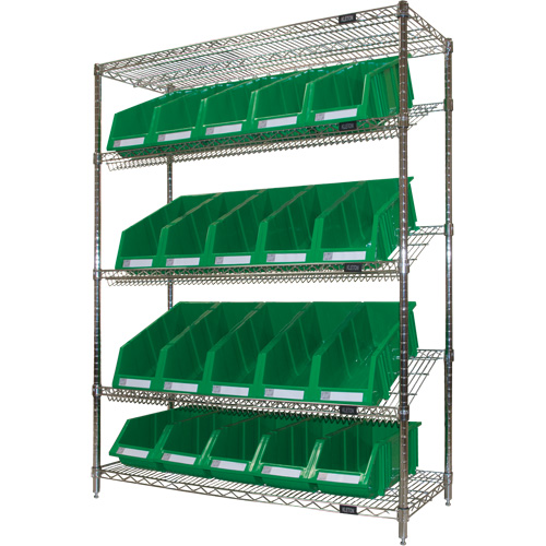 Slanted Wire Shelf with Bins, 5 Tiers, 48" W x 63" H x 18" D NRZ Safety Inc.
