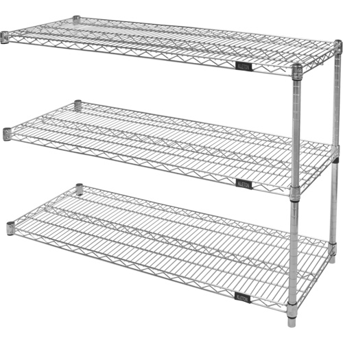 Heavy-Duty Chromate Wire Shelving, Add-On Kit, 3 Tiers, 30" W x 33" H x 14" D NRZ Safety Inc.