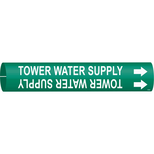 "Tower Water Supply" Pipe Marker, Snap-On, 7/8" H x 7/8" W, White on Green NRZ Safety Inc.