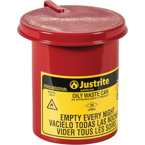 Mini bidons pour d&eacute;chets huileux pour dessus d'&eacute;tabli, Homologu&eacute; FM, 0,45 gal. US, Rouge NRZ Safety Inc.