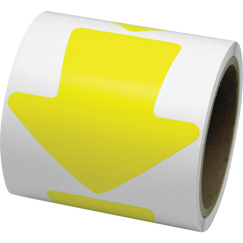 D&eacute;calcomanie en couleur pour le marquage des planchers, Fl&egrave;che, 4" lo x 4" la, Jaune, Vinyle NRZ Safety Inc.