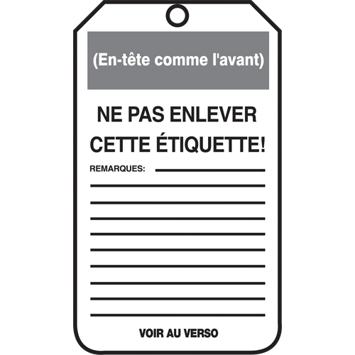 Lockout Tags, Cardstock, 3-1/8" W x 5-7/8" H, French NRZ Safety Inc.