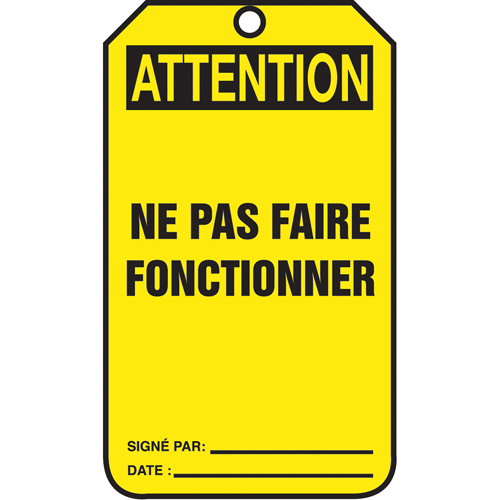 Lockout Tags, Plastic, 3-3/8" W x 5-7/8" H, French NRZ Safety Inc.