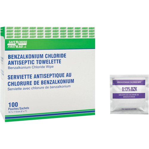 Lingettes antiseptiques au chlorure de benzalkonium, Serviette, Antiseptique NRZ Safety Inc.