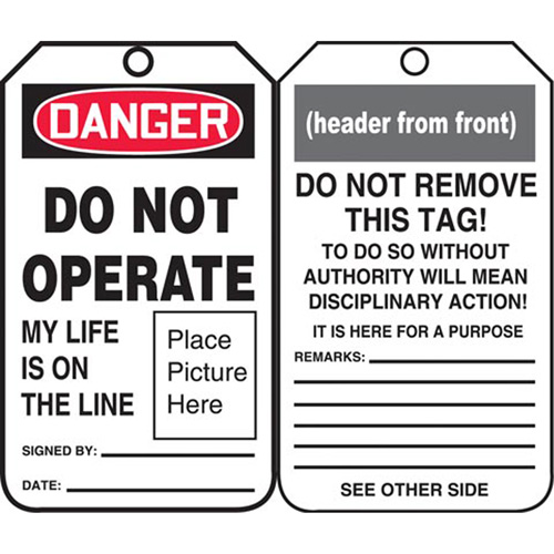 Safety Tags, Plastic, 3-3/8" W x 5-3/4" H, English NRZ Safety Inc.