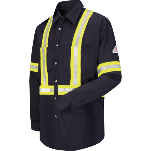 Chemise de travail avec bordure r&eacute;fl&eacute;chissante, Coton/nylon, Petit, Bleu marin NRZ Safety Inc.