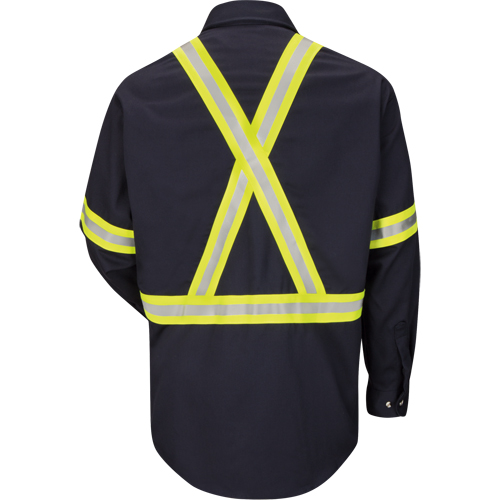 Chemise de travail avec bordure r&eacute;fl&eacute;chissante, Coton/nylon, Petit, Bleu marin NRZ Safety Inc.