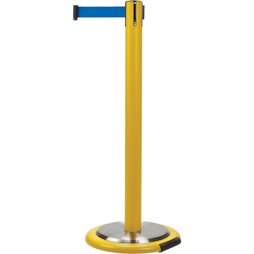 Free-Standing Crowd Control Barrier, Steel, 35" H, Blue Tape, 7' Tape Length NRZ Safety Inc.