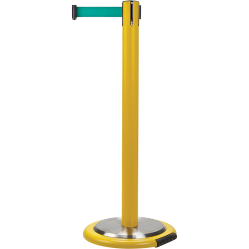 Free-Standing Crowd Control Barrier, Steel, 35" H, Green Tape, 7' Tape Length NRZ Safety Inc.