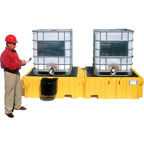 Ultra-Twin IBC Spill Pallet&reg; with Drain, 535 US gal. Spill Capacity, 124.5" x 61.625" x 22" NRZ Safety Inc.