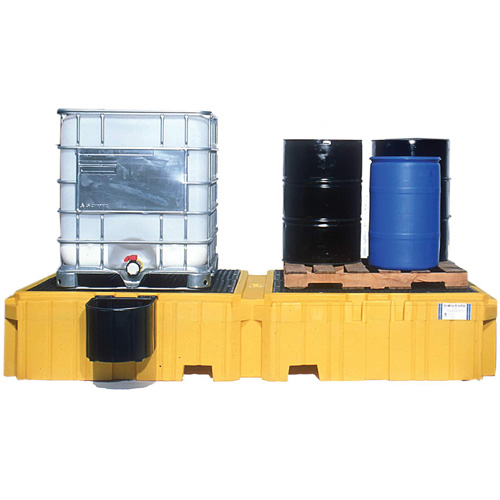 Ultra-Twin IBC Spill Pallet&reg; with Drain, 535 US gal. Spill Capacity, 124.5" x 61.625" x 22" NRZ Safety Inc.