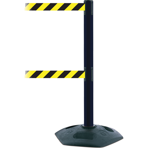 Dual Line Heavy Duty Post, Plastic, 38" H, Black/Yellow Tape, 7.5' Tape Length NRZ Safety Inc.
