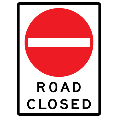 Enseigne enroulable de circulation  Road Closed , 36" x 48", Vinyle, Anglais avec pictogramme NRZ Safety Inc.