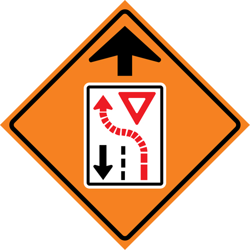 Yield Ahead Roll-Up Traffic Sign, 29-1/2" x 29-1/2", Vinyl, Pictogram NRZ Safety Inc.