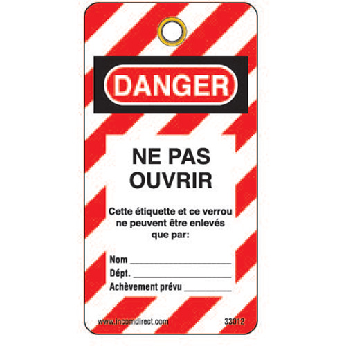 &eacute;tiquettes de verrouillage, Plastique, 3" la x 5-3/4" h, Français NRZ Safety Inc.